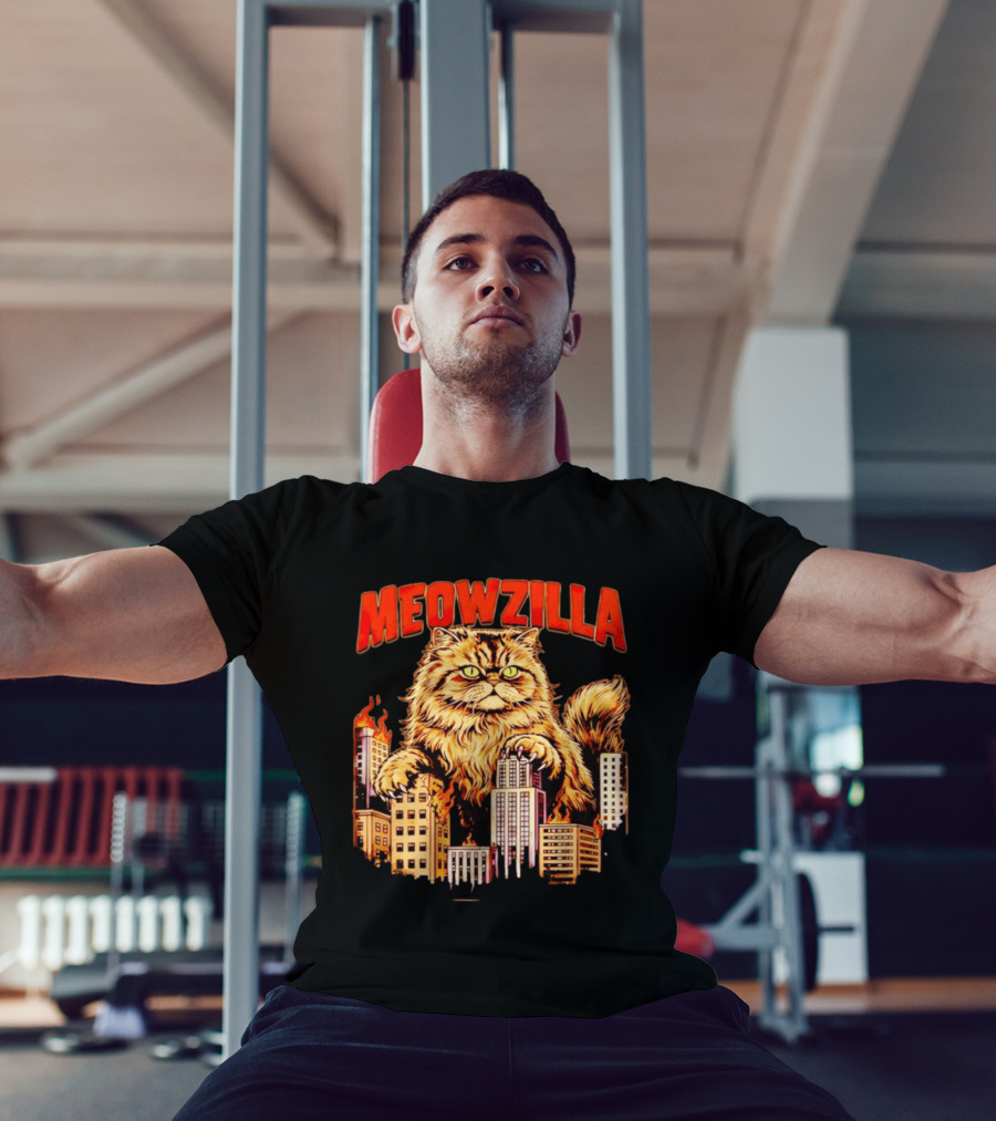 Meowzilla Giant Cat Rampage Over Burning City Skyline T-Shirt
