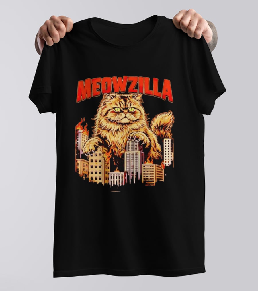 Meowzilla Giant Cat Rampage Over Burning City Skyline T-Shirt