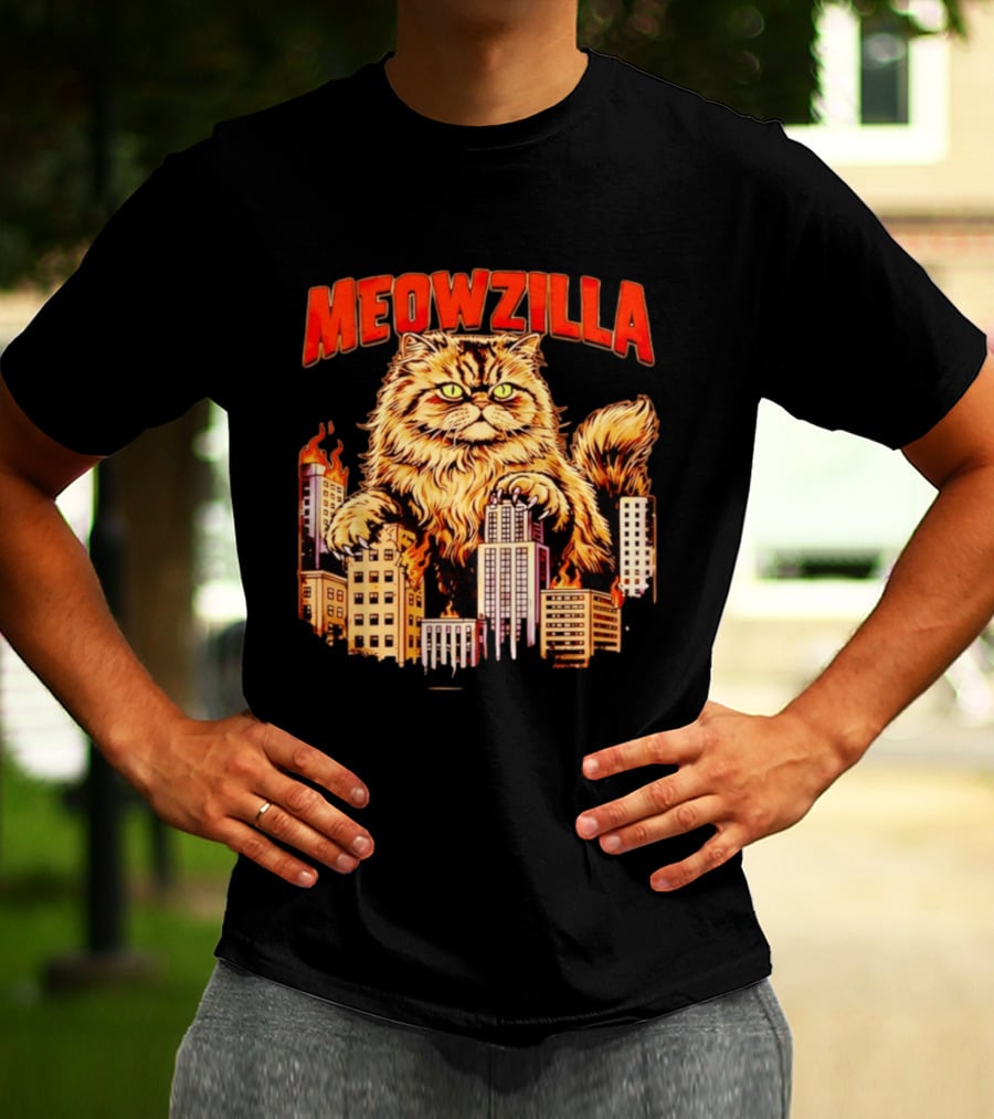 Meowzilla Giant Cat Rampage Over Burning City Skyline T-Shirt