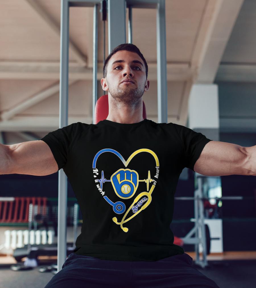 Milwaukee Brewers Baseball Heartbeat Stethoscope It's A Work Of Heart T-Shirt
