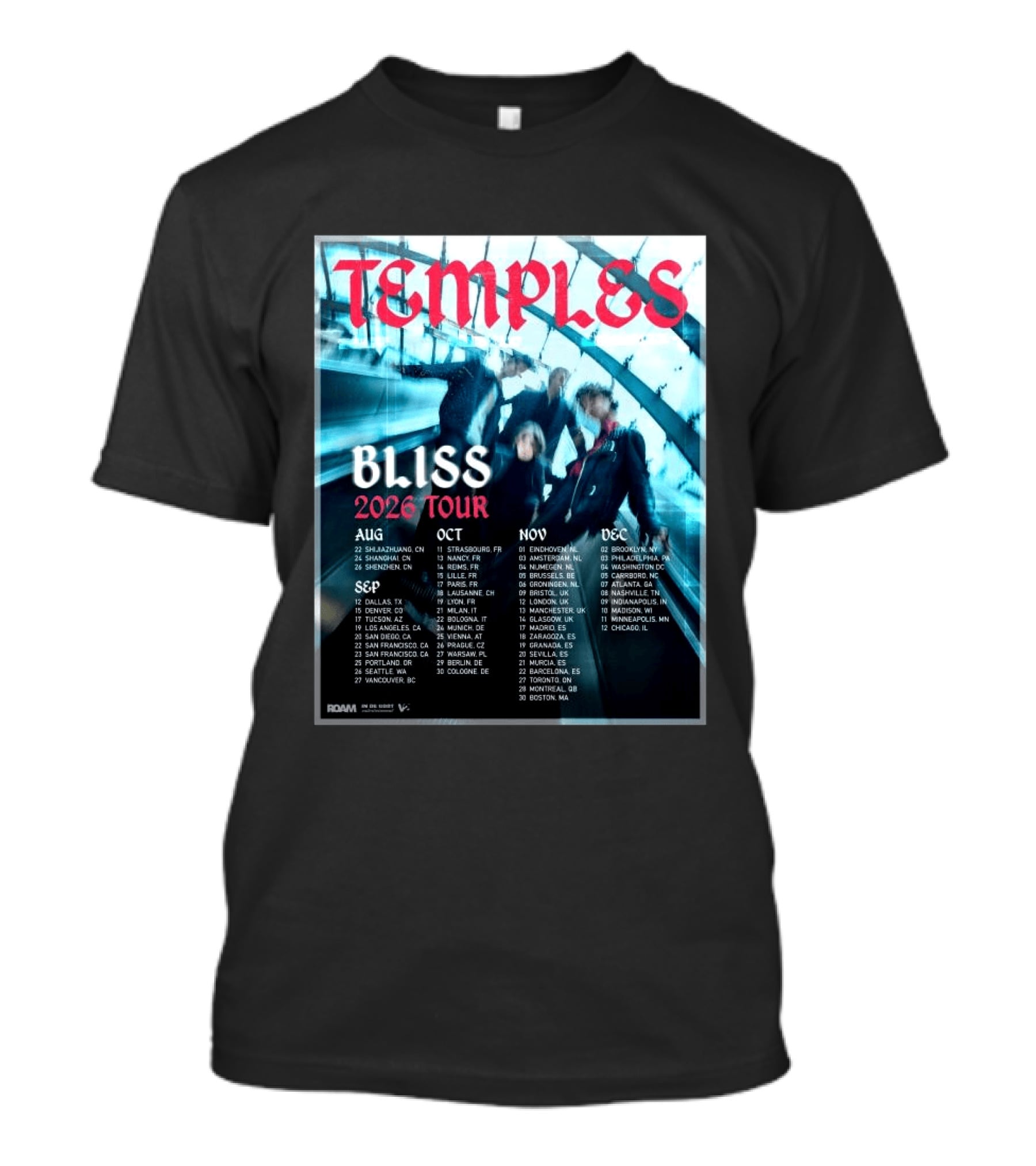 Temple Bliss 2026 Tour Dates August To December T-Shirt