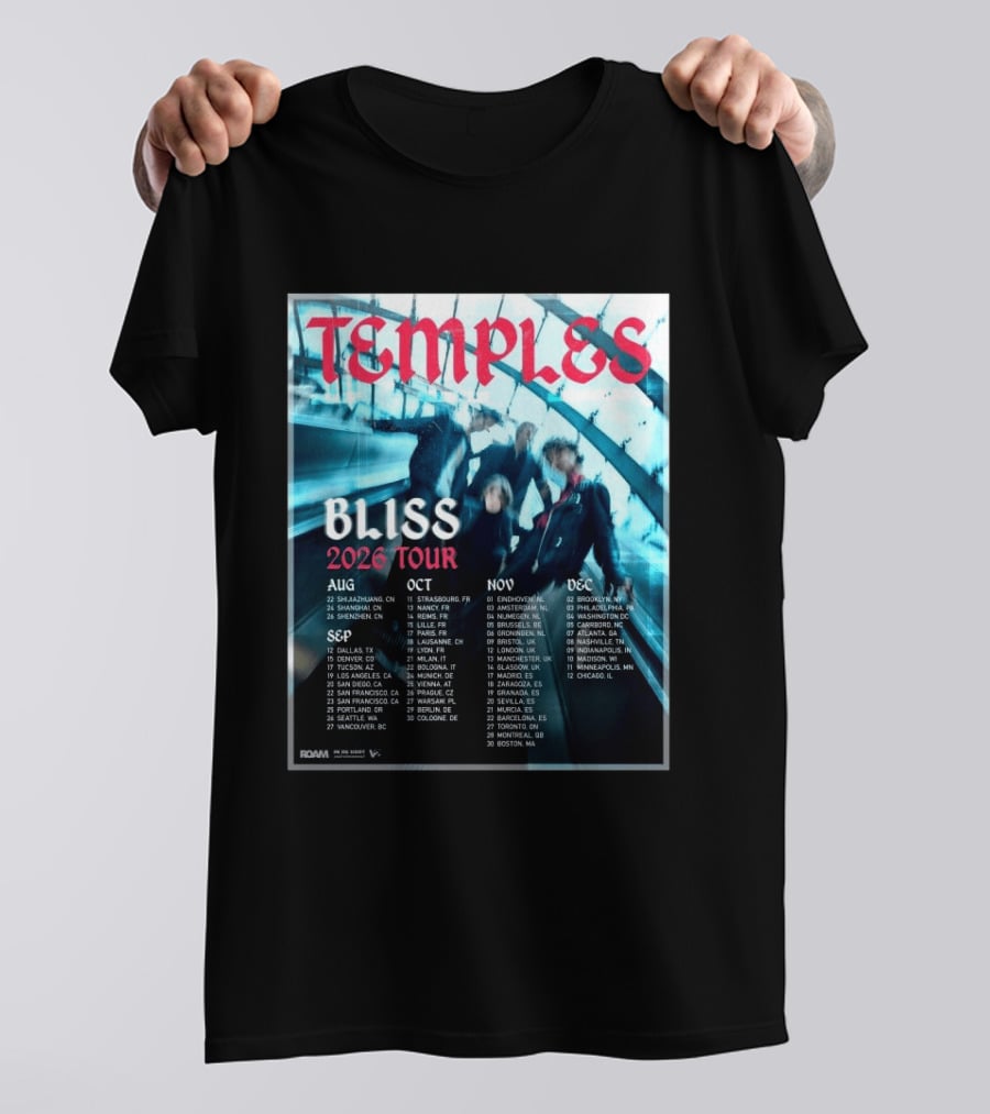 Temple Bliss 2026 Tour Dates August To December T-Shirt