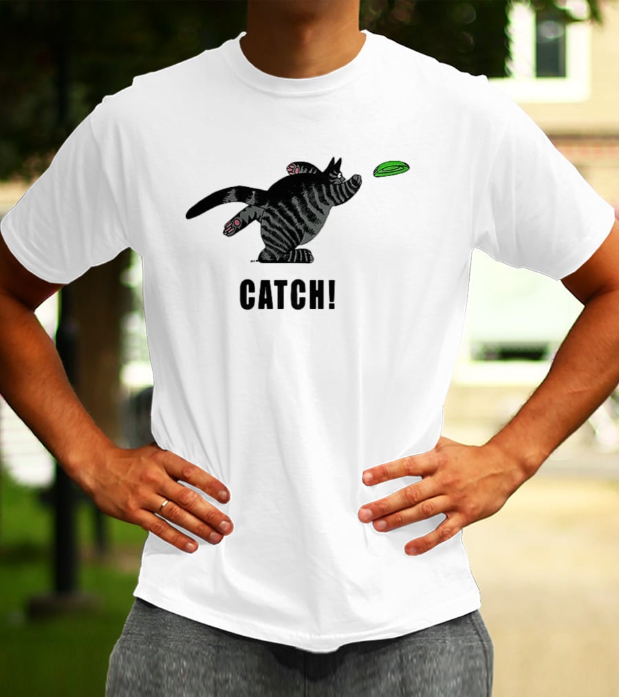 B Kliban Cat Catch Frisbee Playful Humor T-Shirt