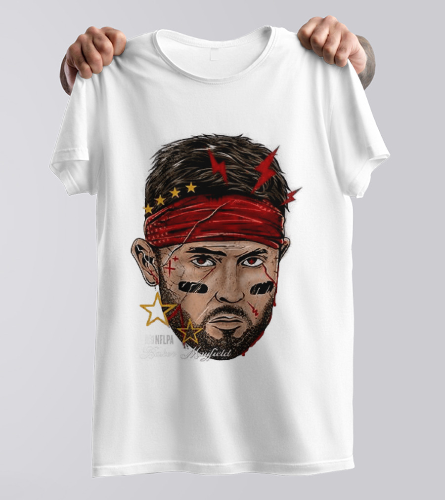 Baker Mayfield Red Bandana Star Lightning Face Paint T-Shirt