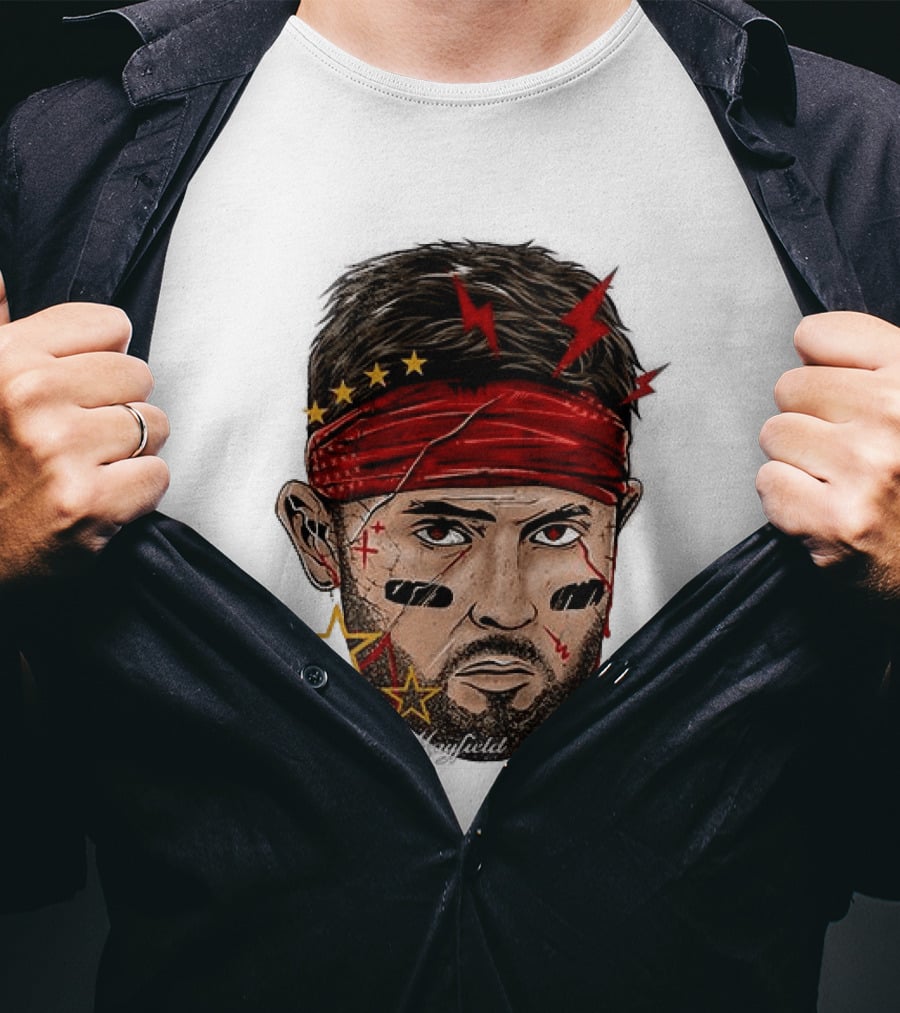 Baker Mayfield Red Bandana Star Lightning Face Paint T-Shirt
