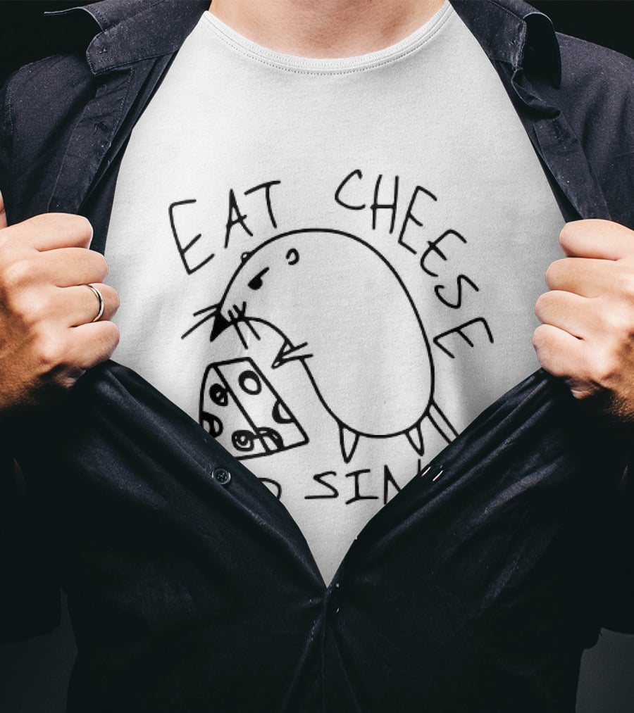 Eat Cheese And Sin Rat Sketch With Cheese Slice T-Shirt