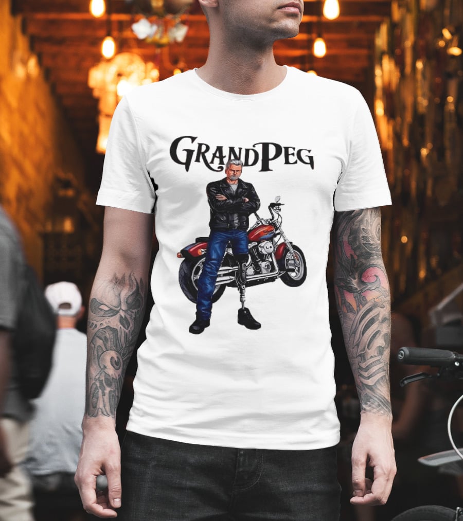 Grand Peg Biker With Motorcycle And Leather Jacket T-Shirt