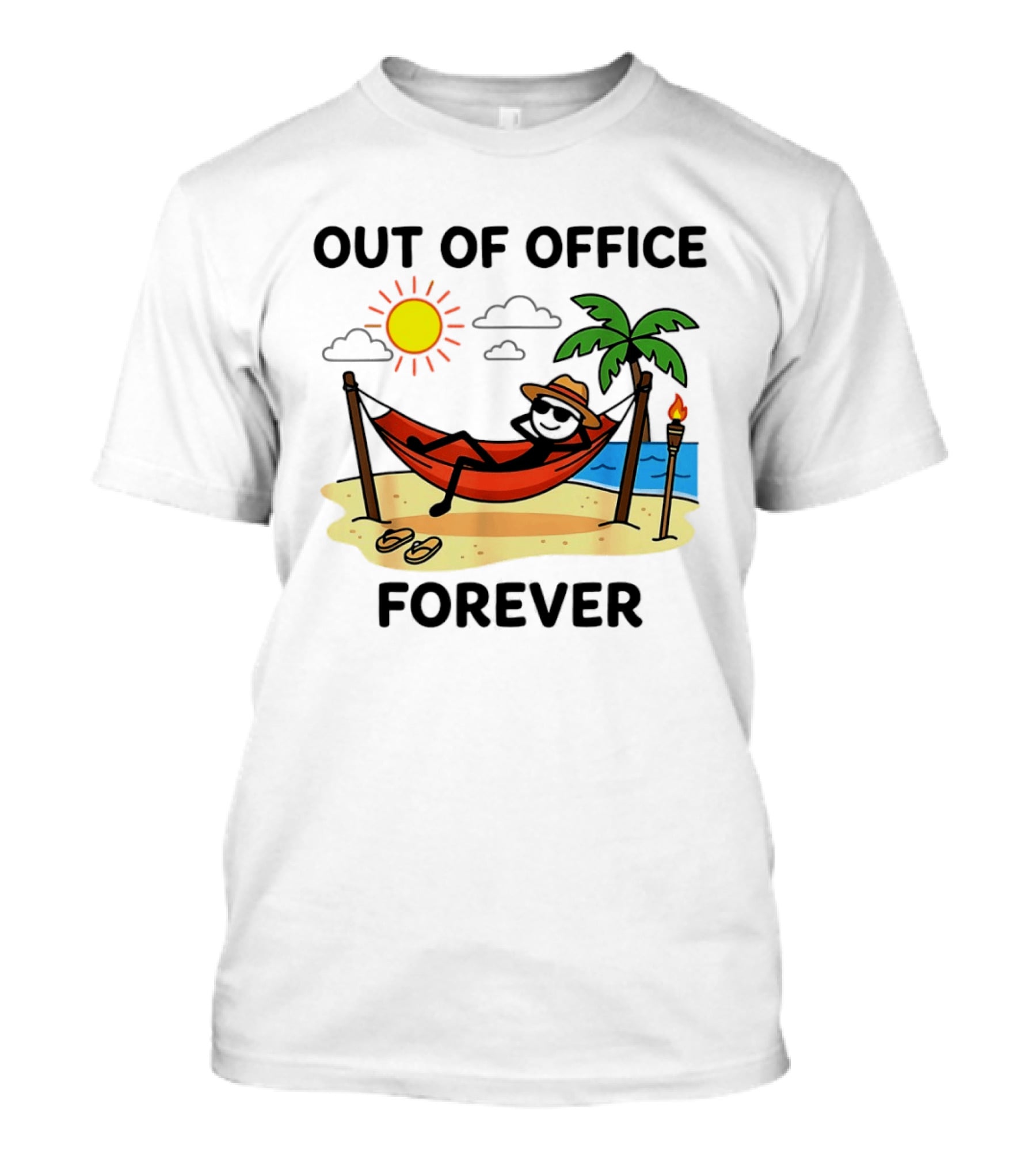 Out Of Office Forever Stick Figure In Hammock On Beach Vacation T-Shirt
