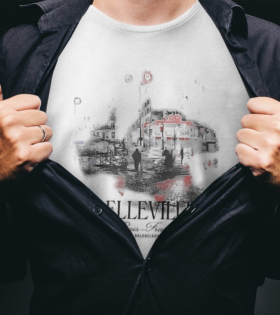 Belleville Paris France Travel Souvenir Vintage Style Depiction T-Shirt