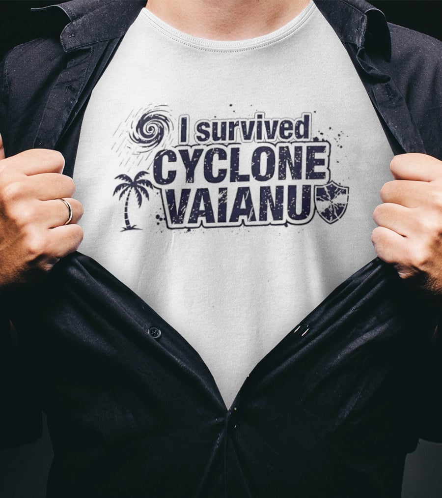 I Survived Cyclone Vaianu With Palm Tree And Swirl T-Shirt