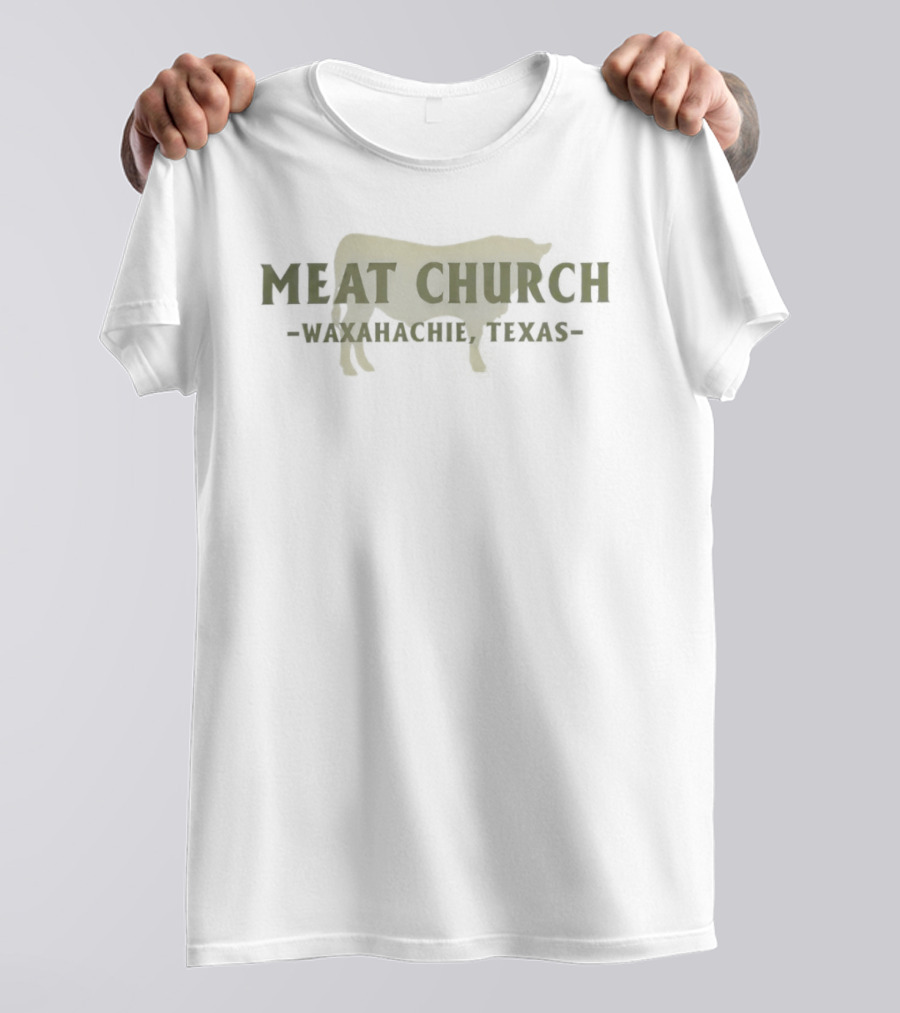 Meat Church Waxahachie Texas Green Bull T-Shirt