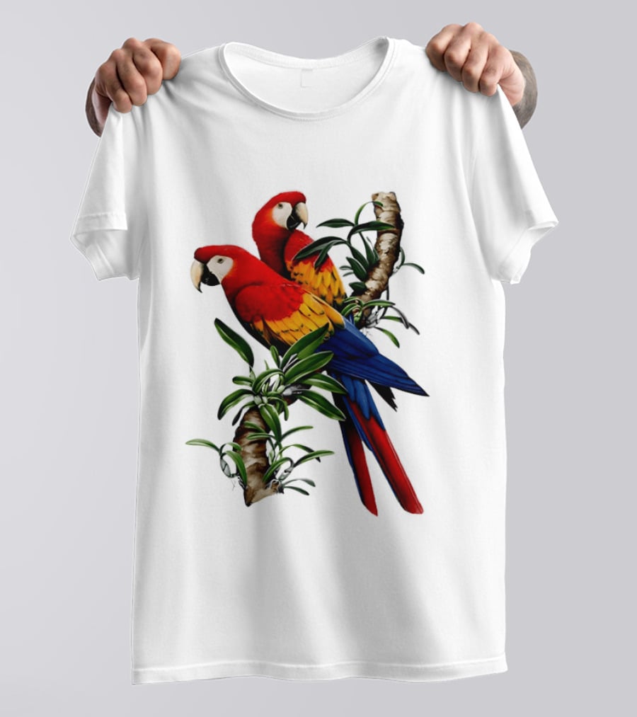 Parrot On Bret's Scarlet Macaw Tropical Branches T-Shirt