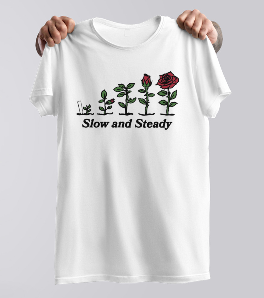 Slow And Steady Rose Growth Progression With Ladybug T-Shirt