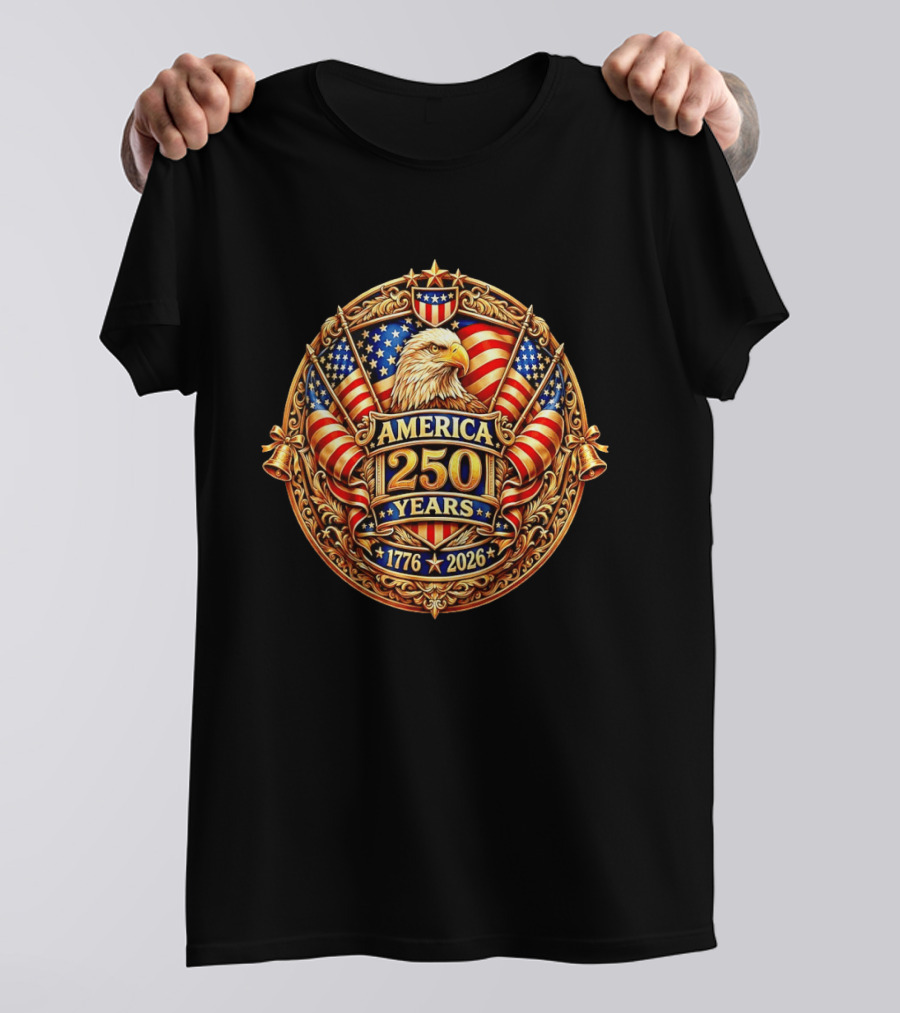 America 250 Years 1776 2026 USA Flag Eagle Anniversary T-Shirt