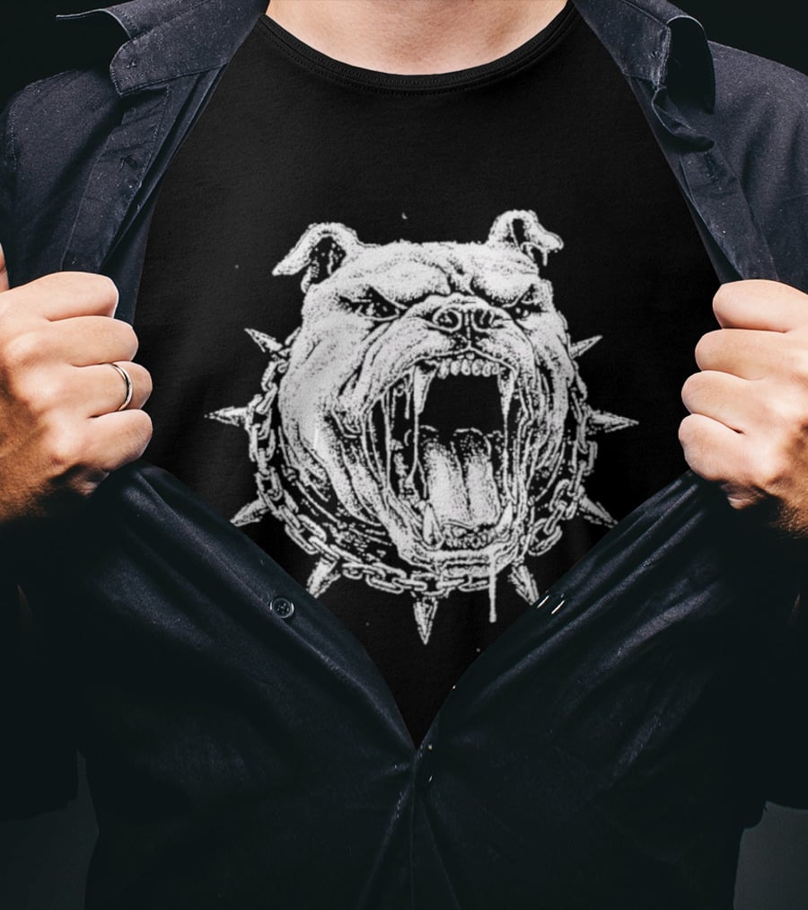 Aggressive Bulldog Head Spiked Collar Fierce Canine T-Shirt