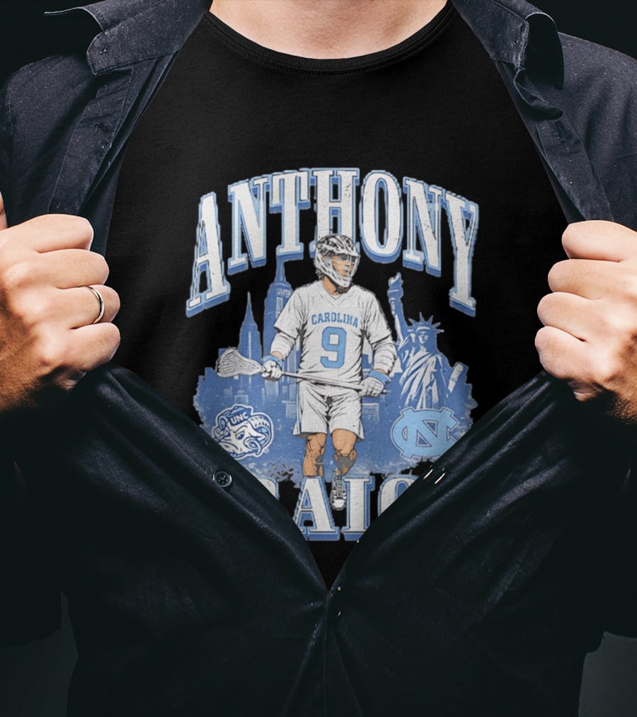 Anthony Raio Carolina 9 Lacrosse UNC Skyline Statue NYC T-Shirt