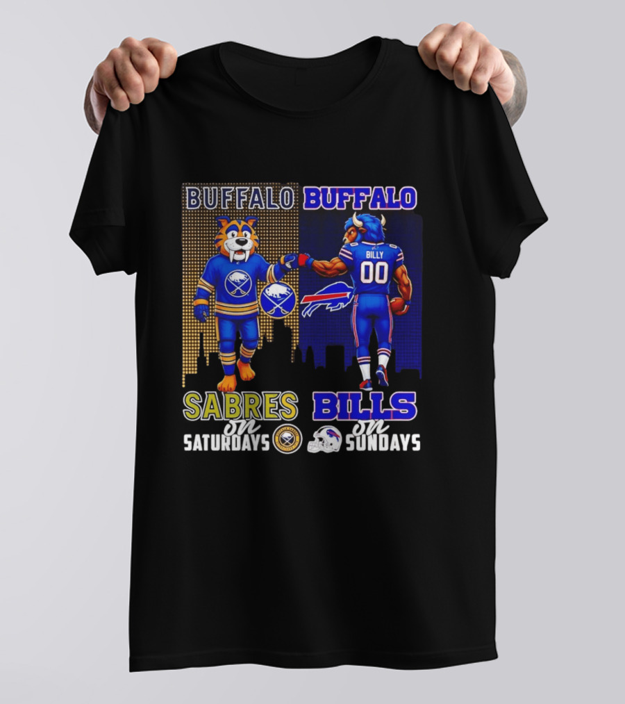 Buffalo Sabres Saturdays And Buffalo Bills Sundays City Skyline T-Shirt