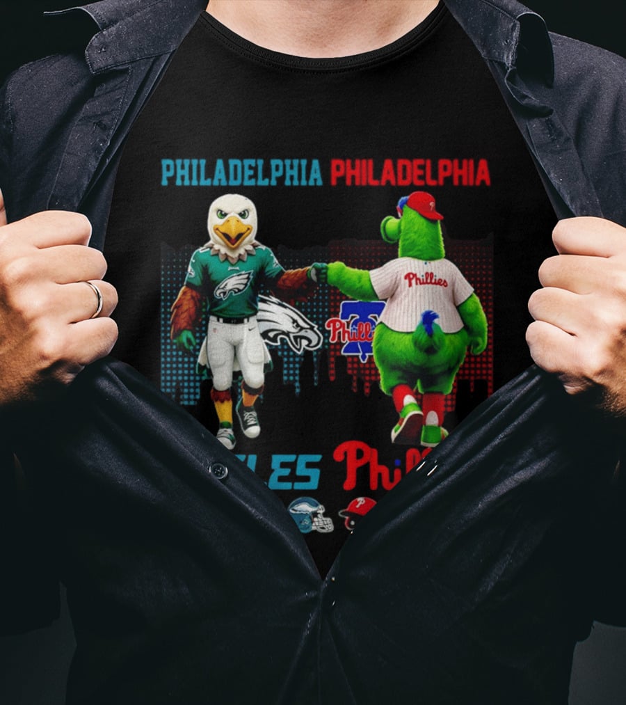 Philadelphia Eagles On Saturdays Phillies On Sundays Skyline Mascots T-Shirt