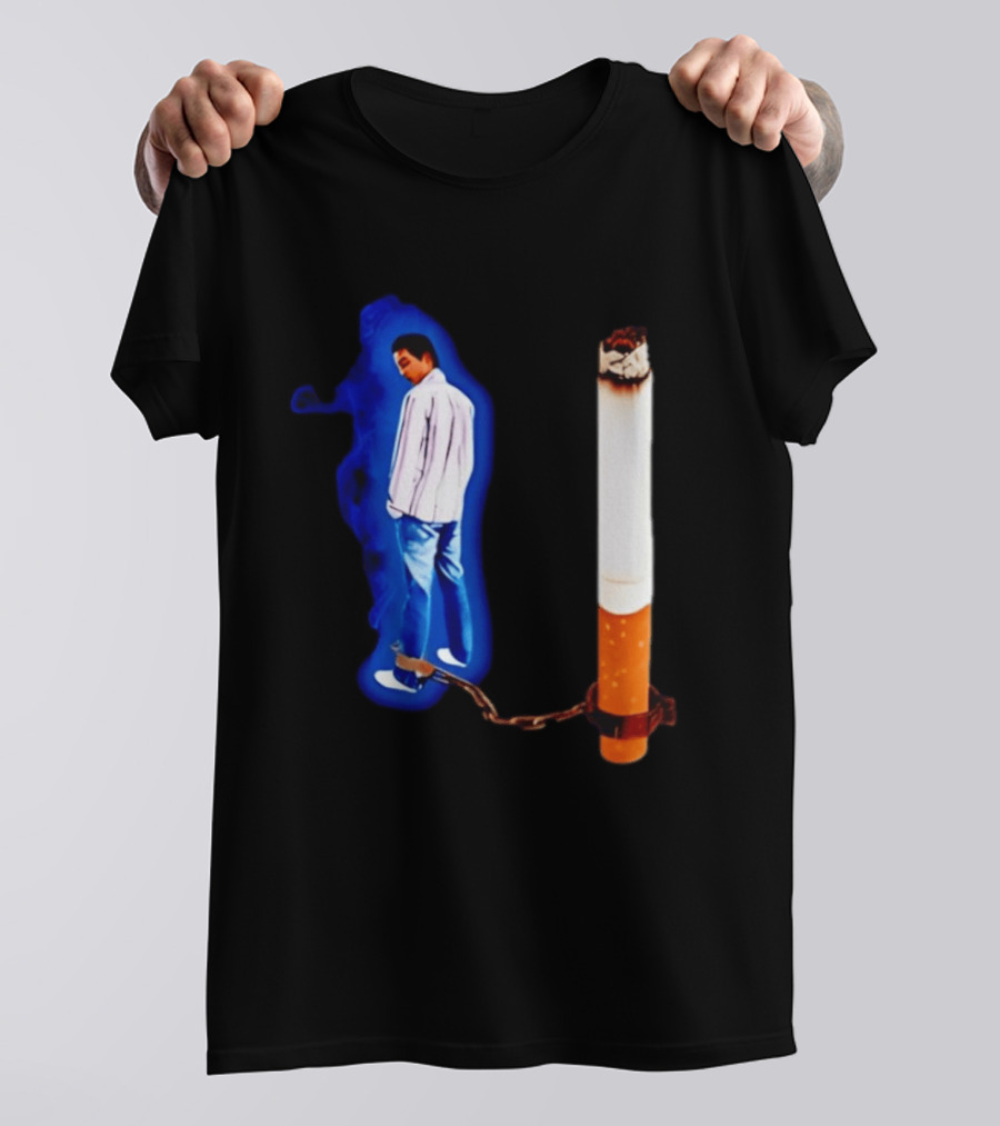 Man In Blue Jeans With Chains Connected To Burning Cigarette T-Shirt