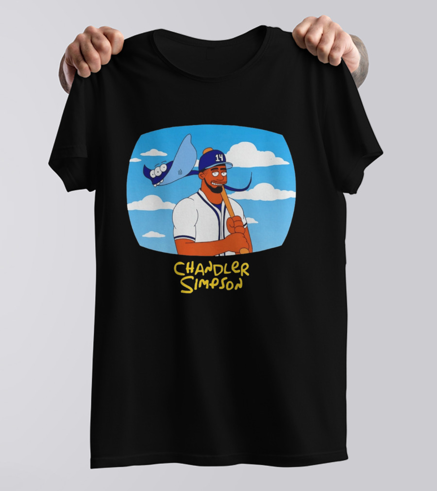 Chandler Simpson Tampa Bay Cartoon Baseball Player With Ray And Clouds T-Shirt
