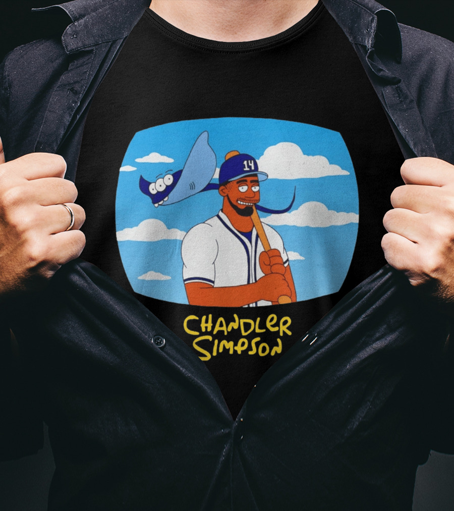 Chandler Simpson Tampa Bay Cartoon Baseball Player With Ray And Clouds T-Shirt