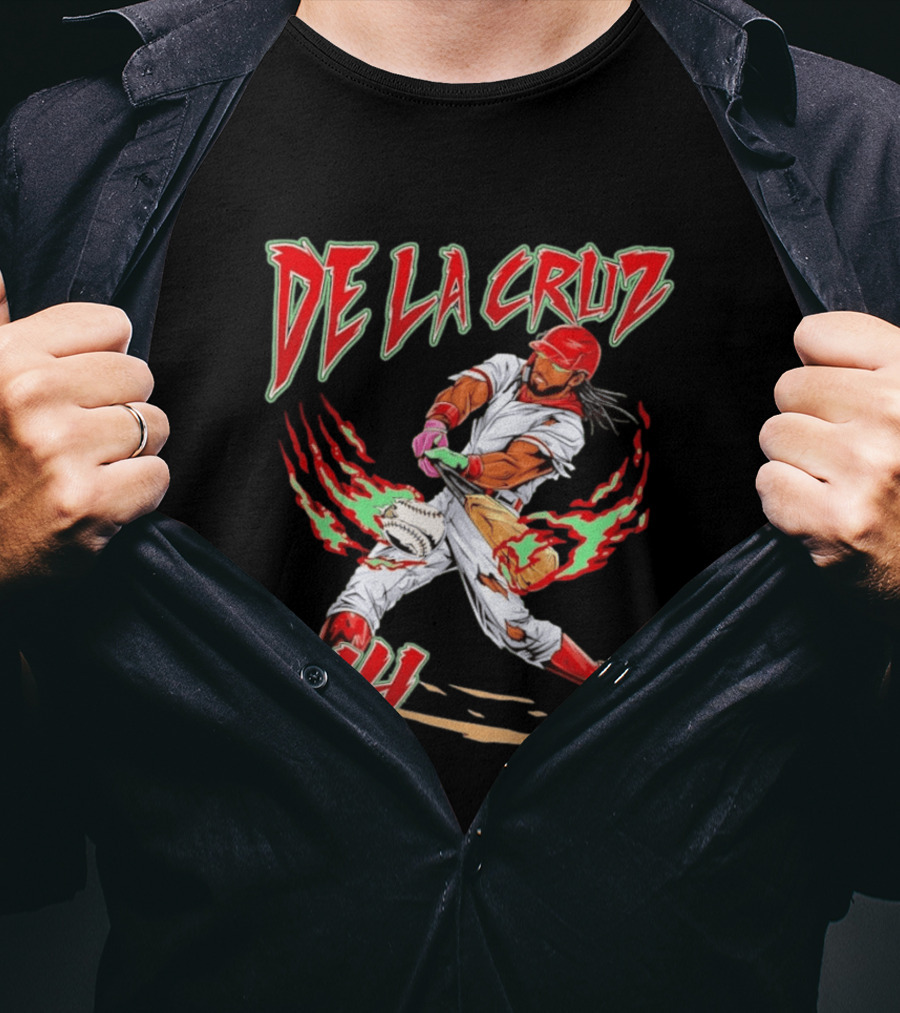 Elly De La Cruz 44 Cincinnati Reds Blazing Baseball Player Action T-Shirt