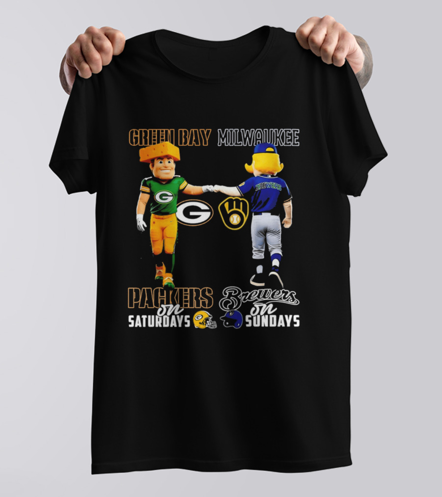 Green Bay Packers Saturdays Milwaukee Brewers Sundays City Skyline T-Shirt