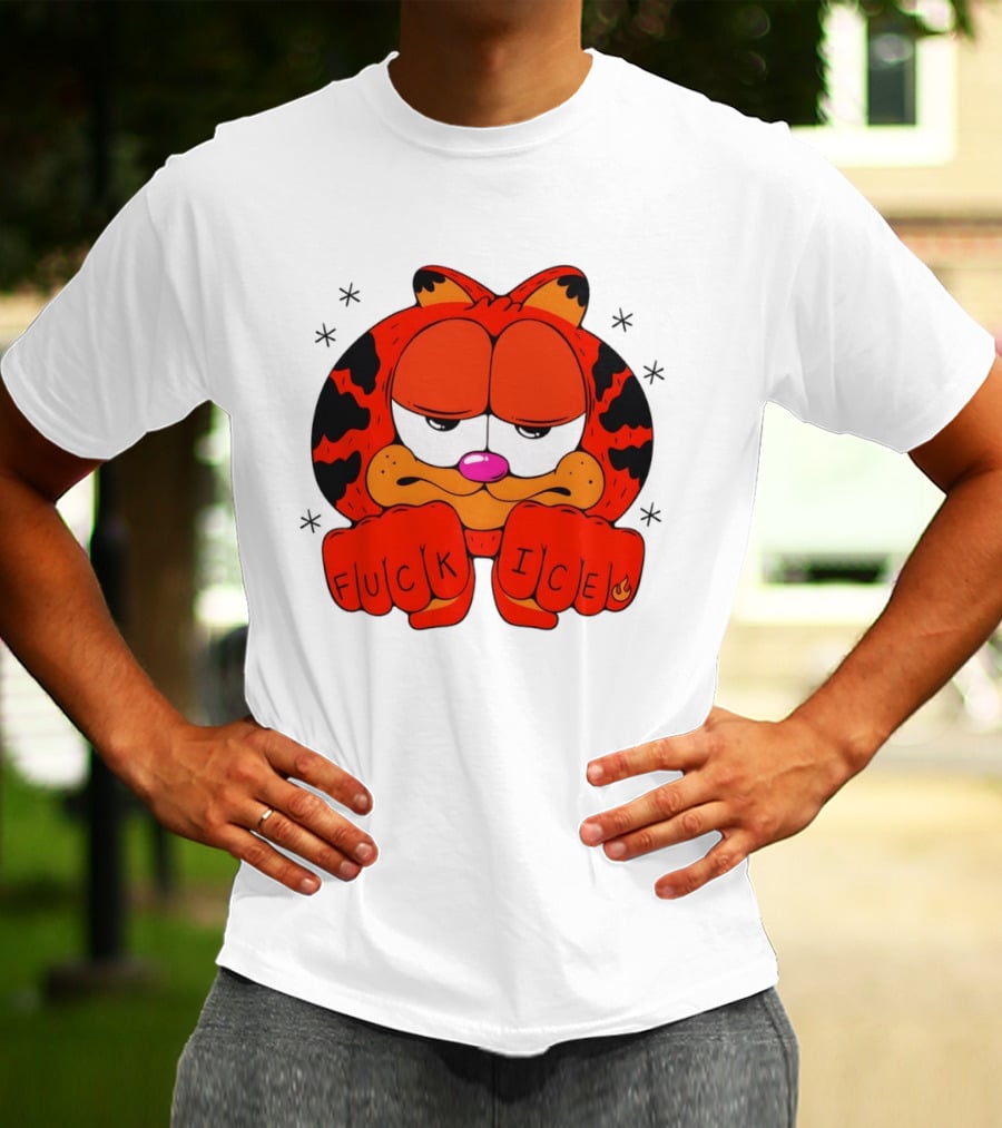 Orange Cat Garfield Meme Fuck Ice Hand Tattoos T-Shirt