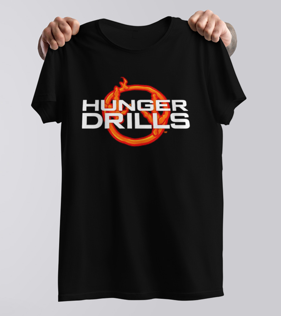 Hunger Drills Exercise Program Flaming Circle T-Shirt