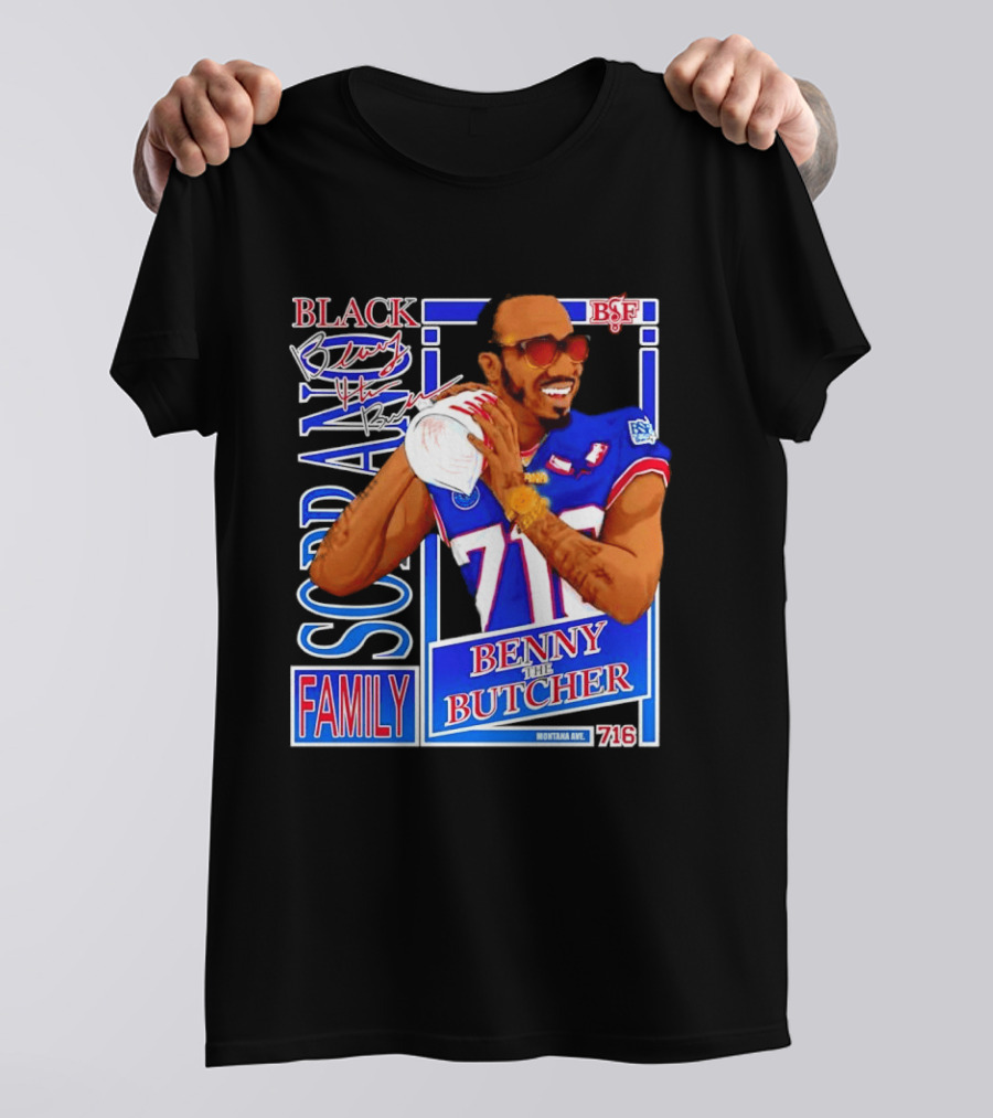 Benny The Butcher Black Soprano Family Buffalo Bills 716 Montana Ave T-Shirt