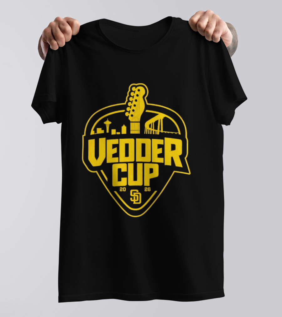 San Diego Padres 2026 Vedder Cup SD Baseball Event City Skyline Guitar T-Shirt