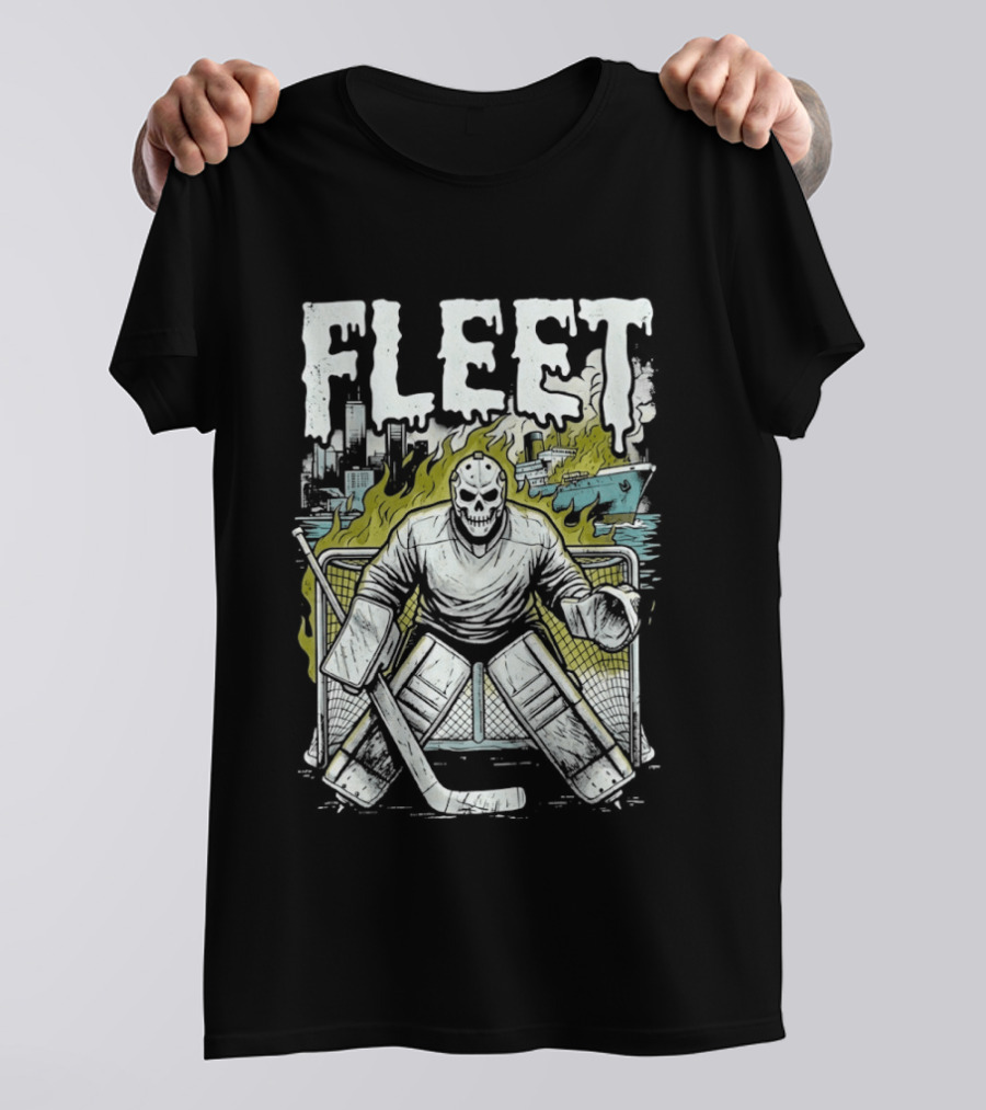 Boston Fleet Hockey Skull Goalie Flames T-Shirt