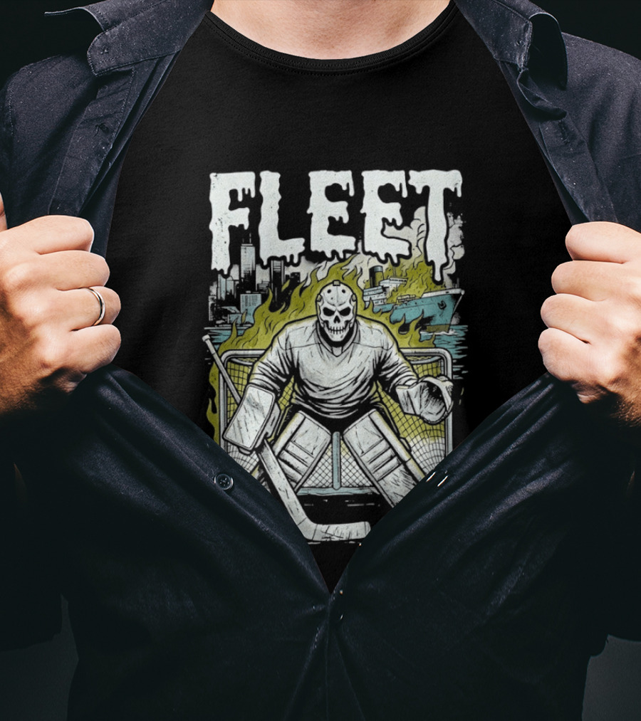 Boston Fleet Hockey Skull Goalie Flames T-Shirt