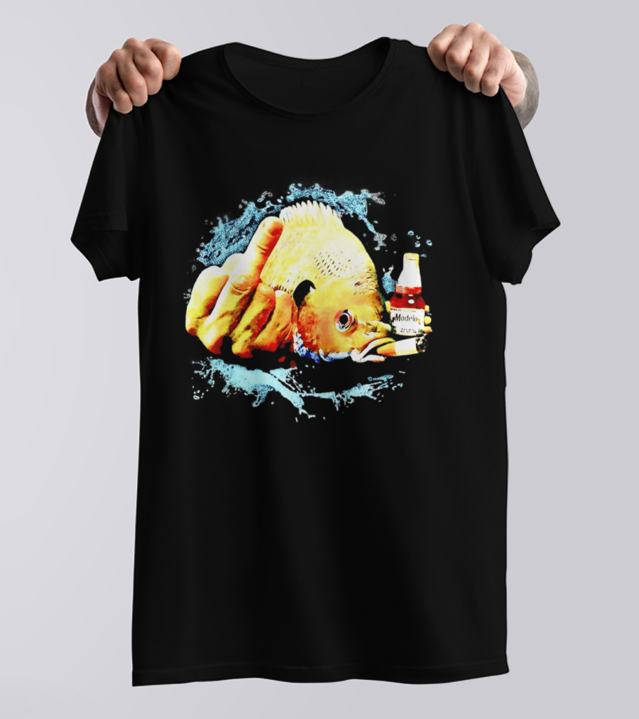 Modelo Beer Fish Smoking Cigarette Middle Finger T-Shirt