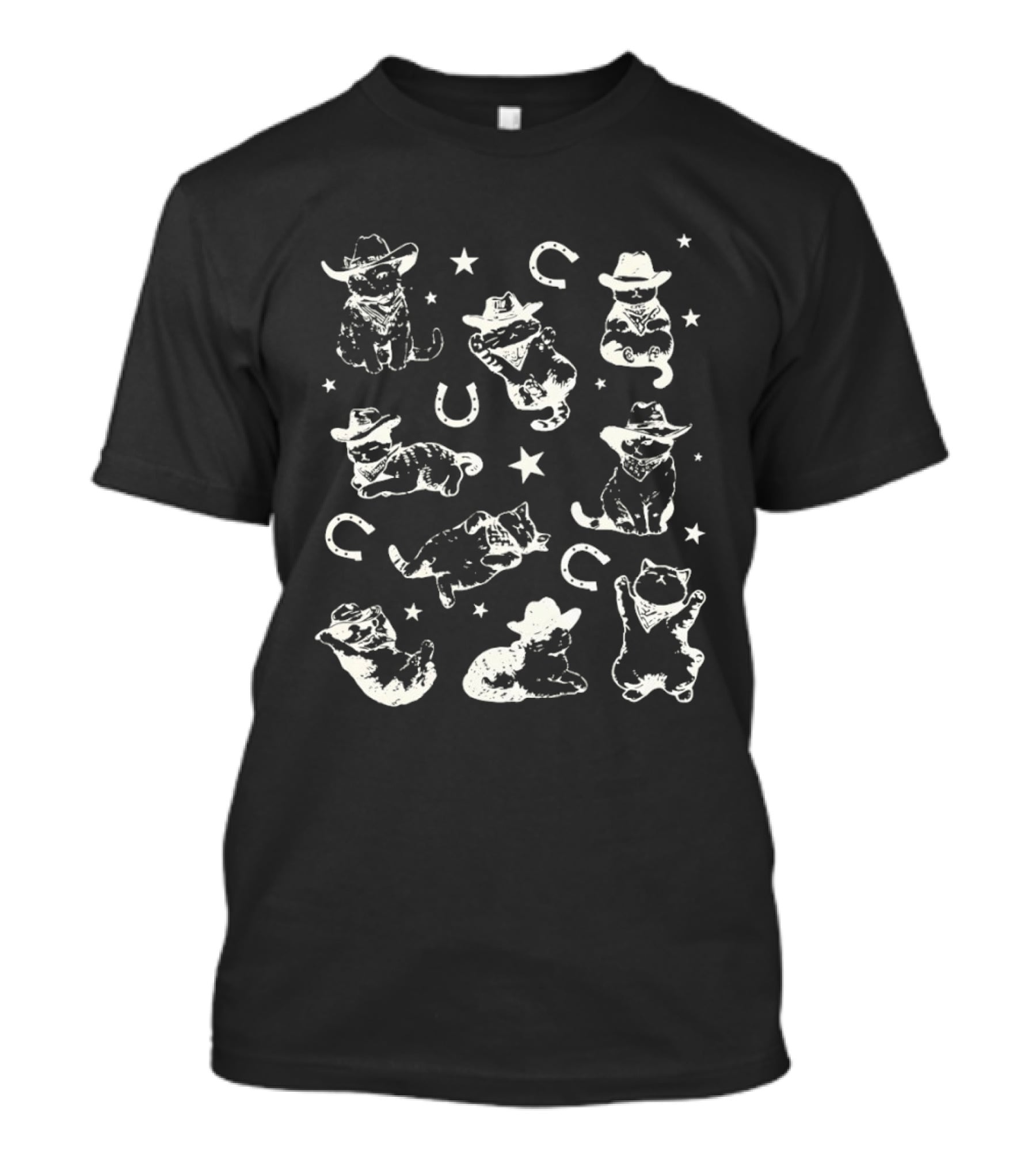Cowboy Cat Pattern With Hats Stars And Horseshoes T-Shirt