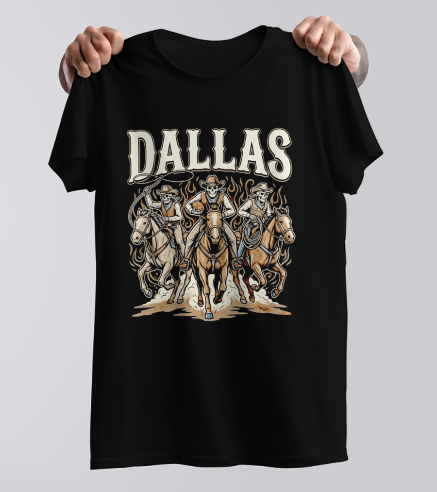 Dallas Cowboys Riding Skeletons Western Football Fans T-Shirt