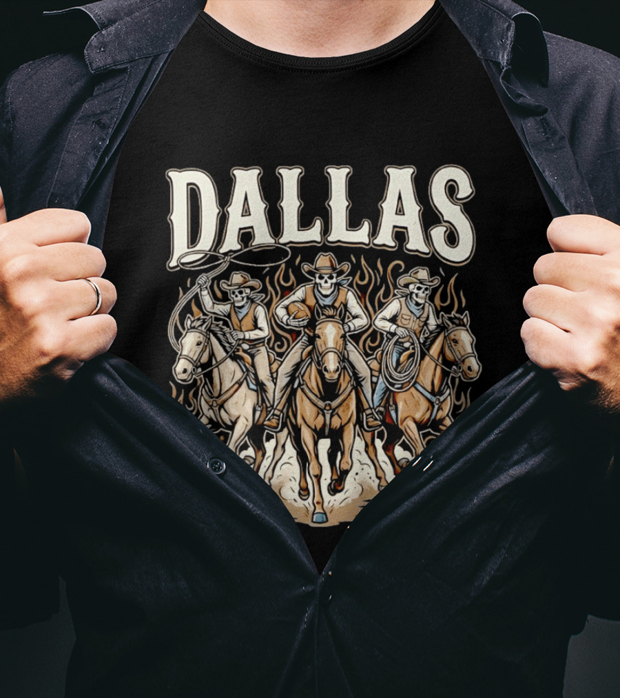 Dallas Cowboys Riding Skeletons Western Football Fans T-Shirt