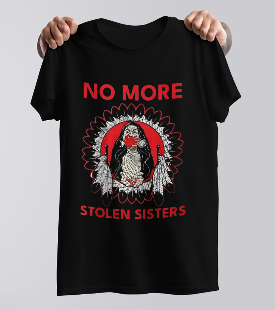 No More Stolen Sisters Awareness Symbol Empowerment Indigenous Rights Red Handprint Feather T-Shirt