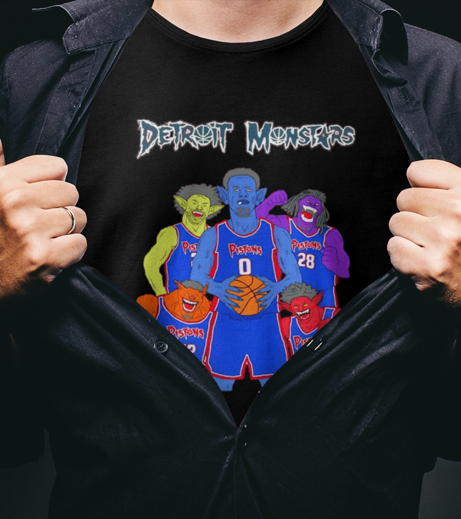 Detroit Pistons Monsters Space Jam Characters Basketball T-Shirt