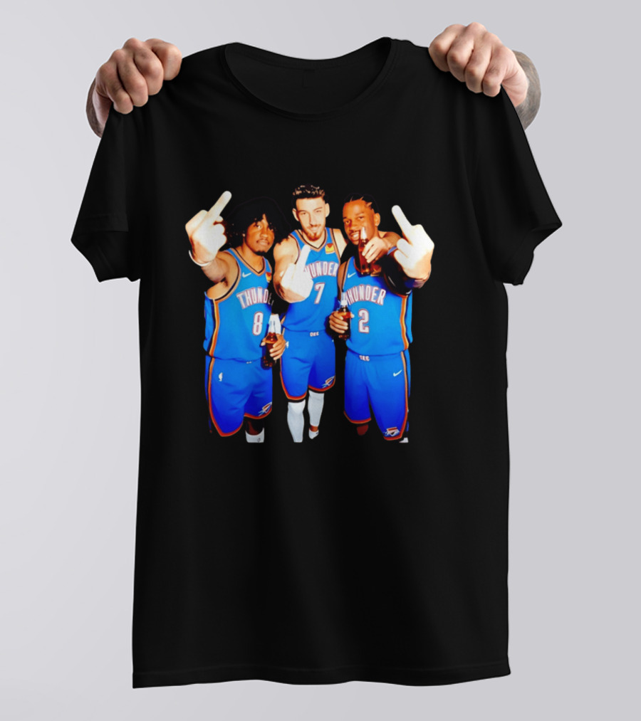 OKC Thunder Basketball Players With Beers And Middle Finger Gesture T-Shirt