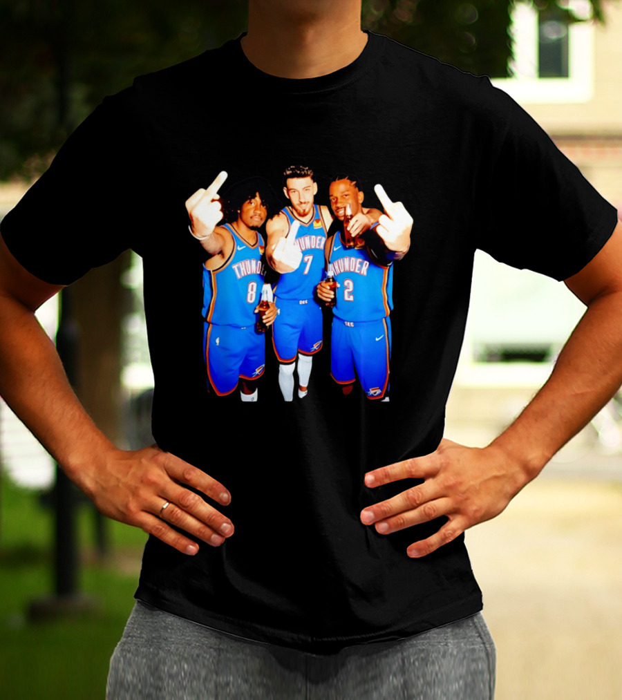 OKC Thunder Basketball Players With Beers And Middle Finger Gesture T-Shirt