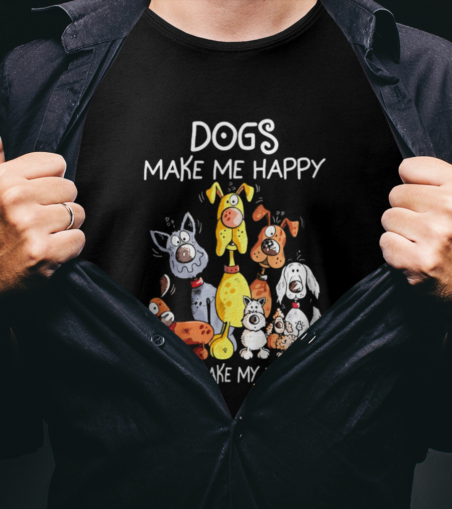 Dogs Make Me Happy Humans Make My Head Hurt Cartoon Dogs T-Shirt