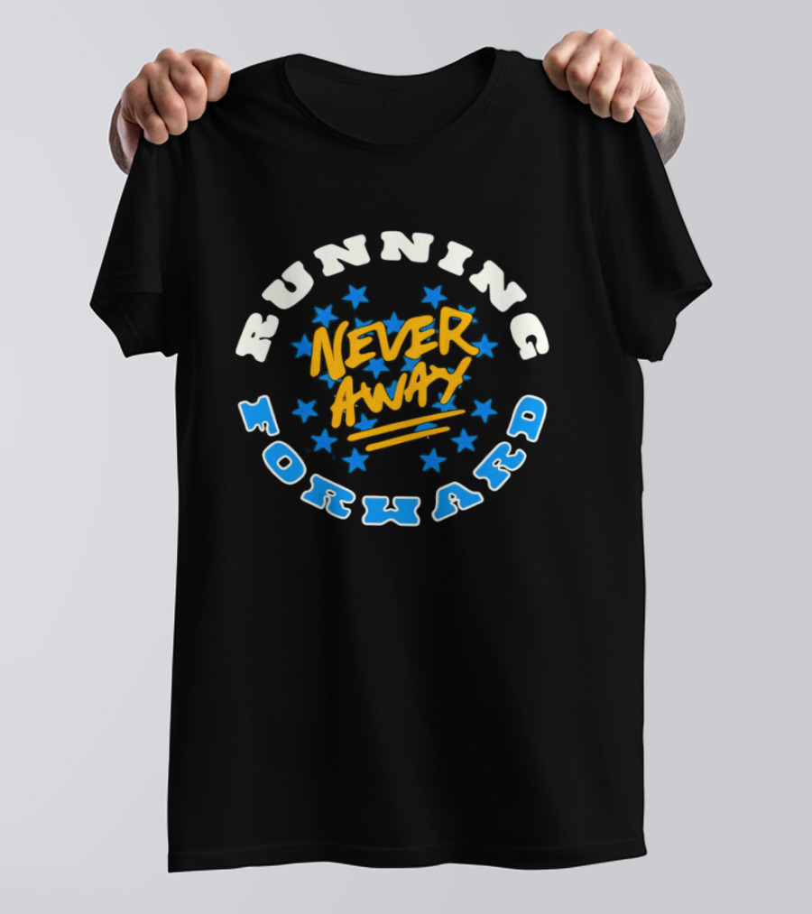 Running Forward Never Away Blue Stars Yellow T-Shirt