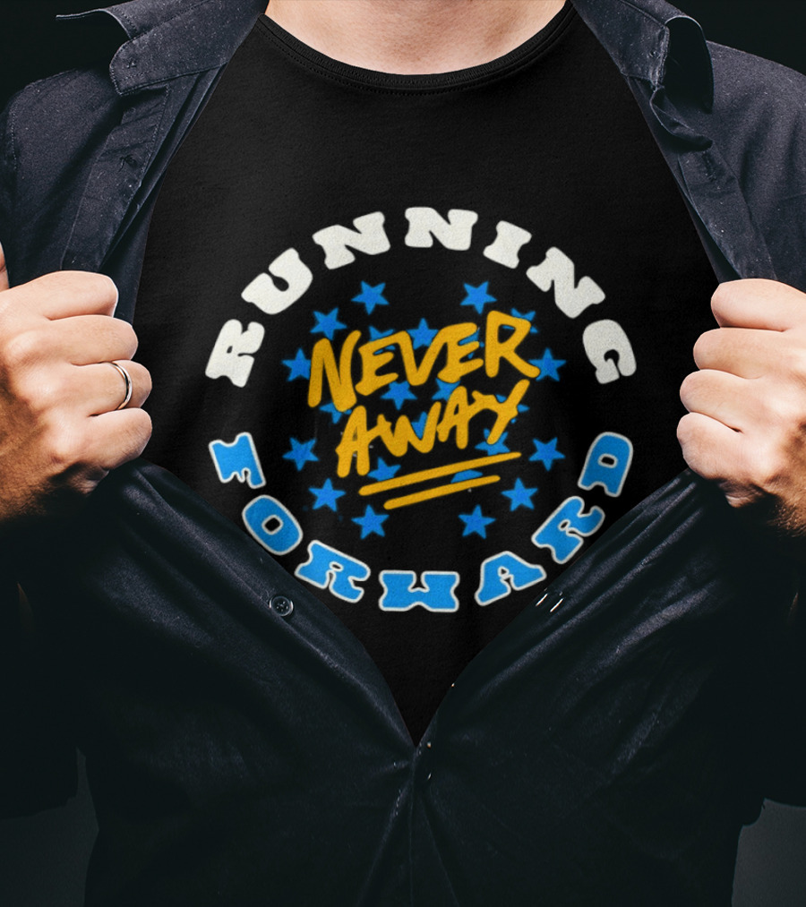Running Forward Never Away Blue Stars Yellow T-Shirt