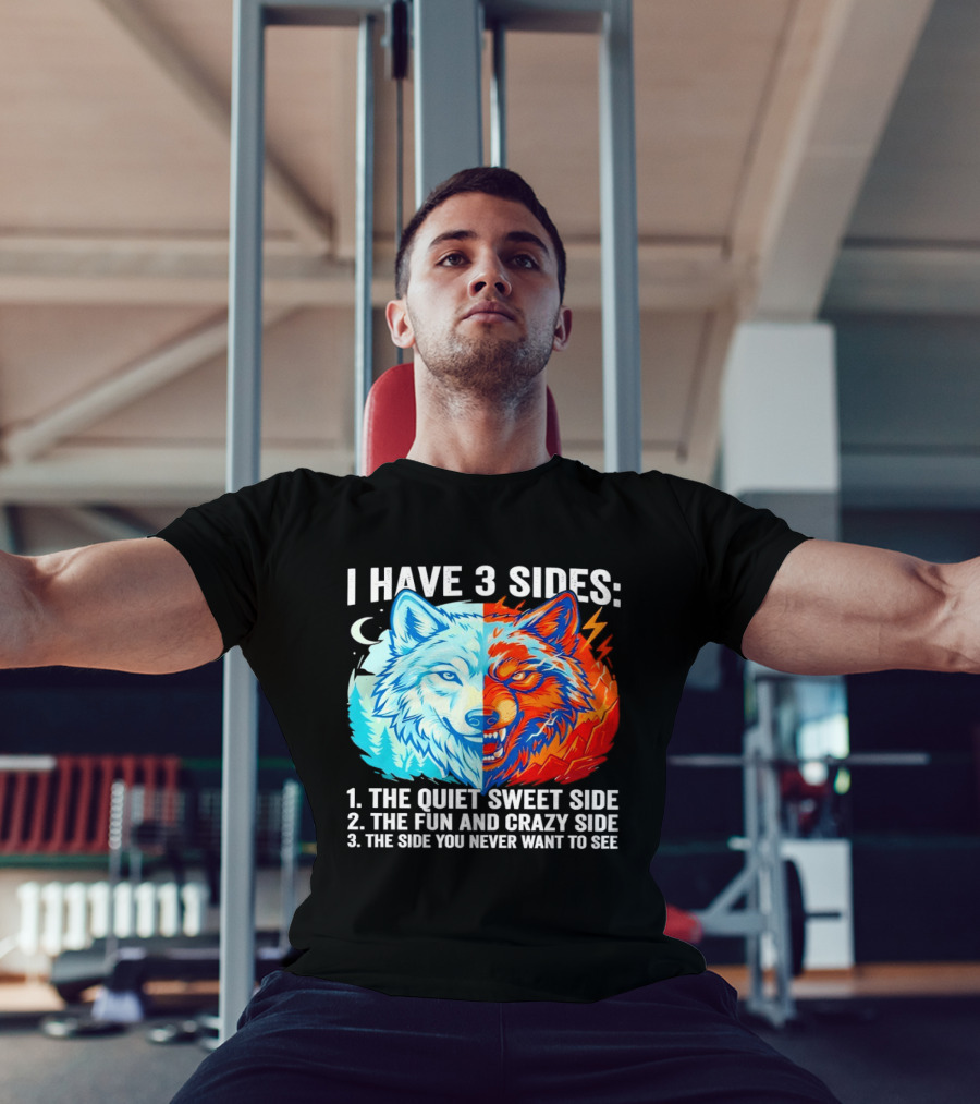 I Have 3 Sides The Quiet Sweet Fun Crazy Side You Never Want To See Wolf T-Shirt
