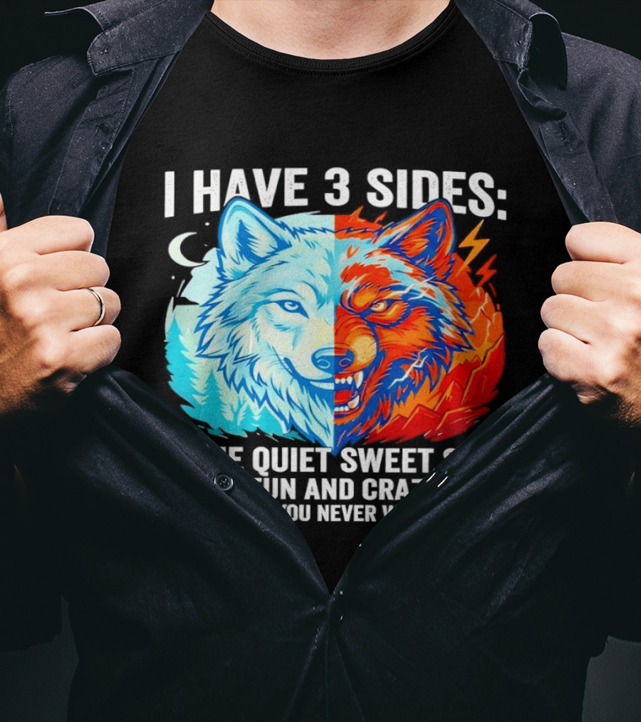 I Have 3 Sides The Quiet Sweet Fun Crazy Side You Never Want To See Wolf T-Shirt