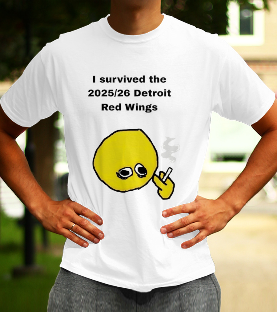 Smoking I Survived The 2025 26 Detroit Red Wings Yellow Face Smoking T-Shirt
