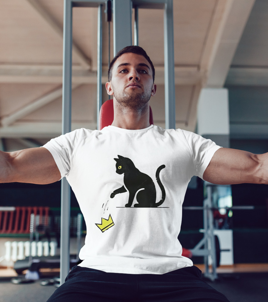 Cat Knocking Crown Anti King Humor Black Cat Yellow Eyes T-Shirt
