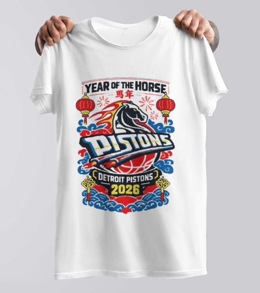 Detroit Pistons 2026 Year Of The Horse Chinese New Year Lanterns T-Shirt