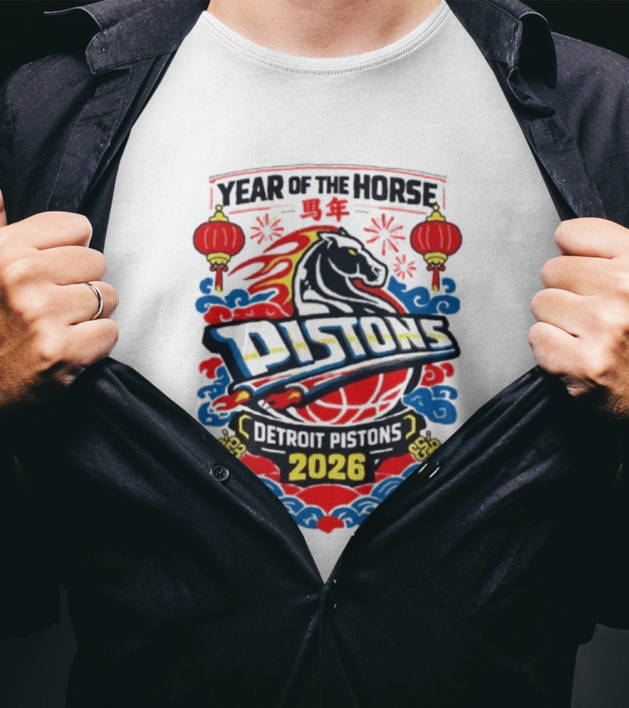 Detroit Pistons 2026 Year Of The Horse Chinese New Year Lanterns T-Shirt